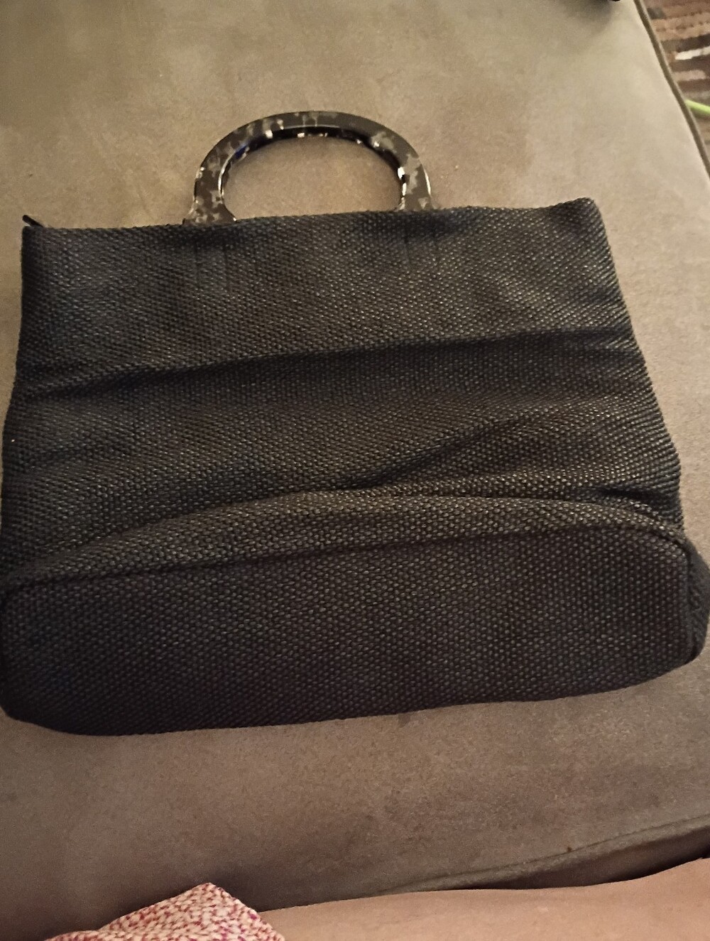 Adrienne Vittadini Black Women's Textured Tote with Tortoiseshell Handle